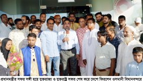 ওসমানী বিমানবন্দরে সংবর্ধনায় মো: হিরন মিয়া