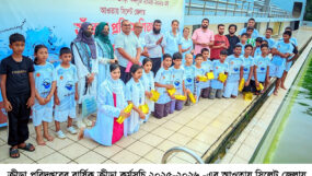 উৎসবমুখর পরিবেশে সিলেটে জেলা পর্যায়ের সাঁতার প্রতিযোগিতা অনুষ্ঠিত